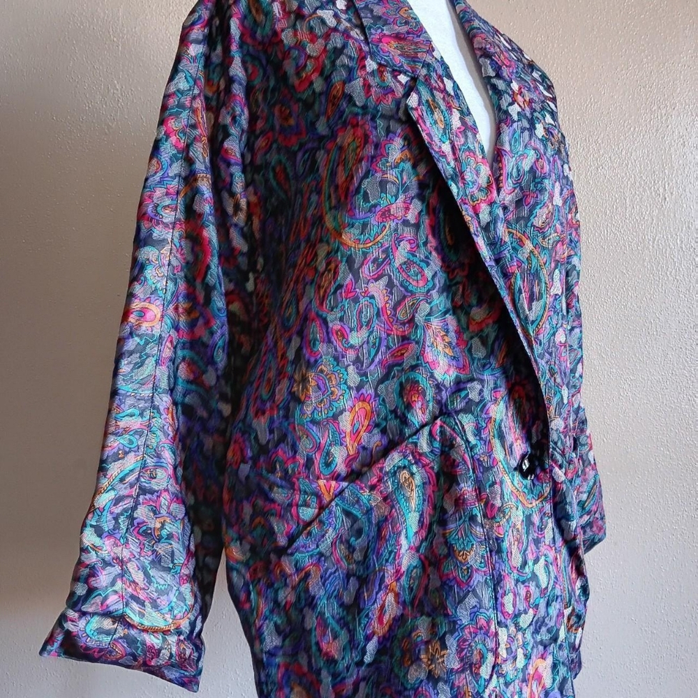 Vintage Mun Yang Multicolor Blazer Jacket, Loud Funky Busy Print Suit Coat XL+ - Picture 3 of 9